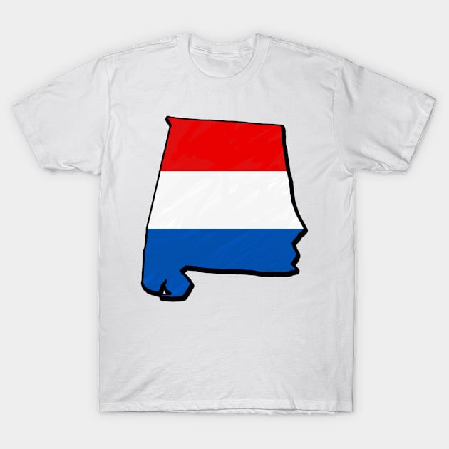 Red, White, and Blue Alabama Outline T-Shirt by Mookle